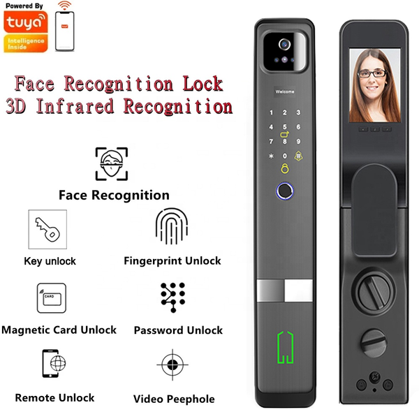 Digital 3D Face Recognition Access Door Lock with Cats Eye Camera