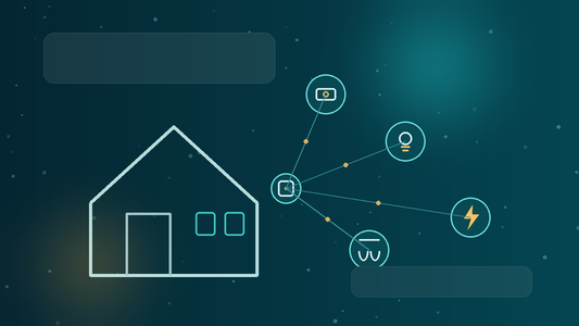 Modern smart home automation illustration with connected lighting, security and energy controls