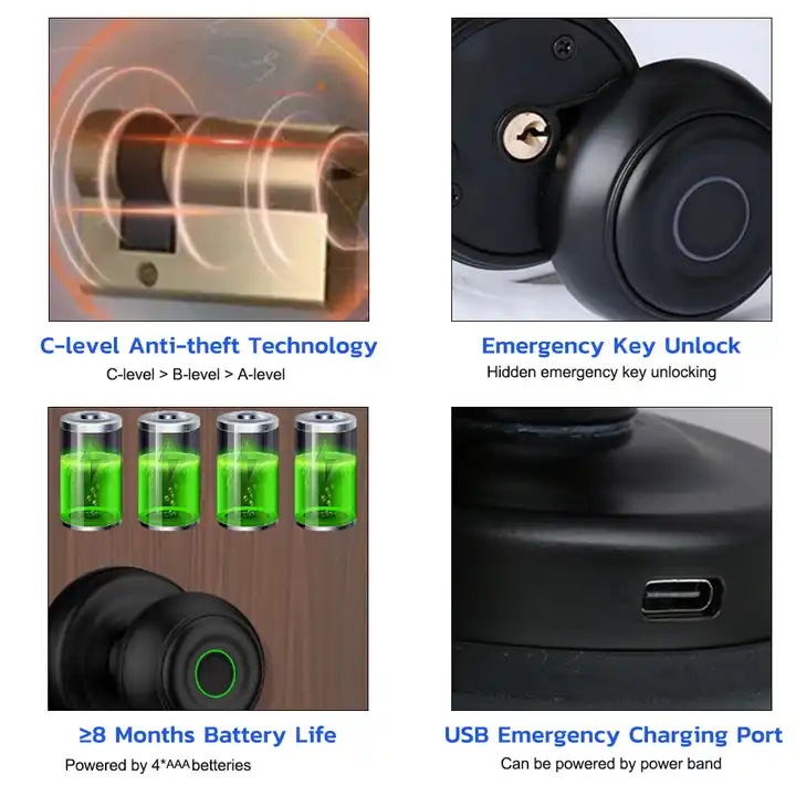 Smart Bluetooth Access Control Fingerprint Knob Door Handle Lock