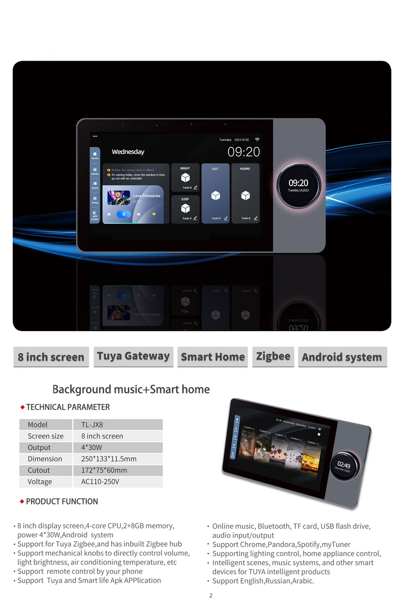 Smart 8 inch In-Wall Touch Screen Control Panel w/ Zigbee Gateway
