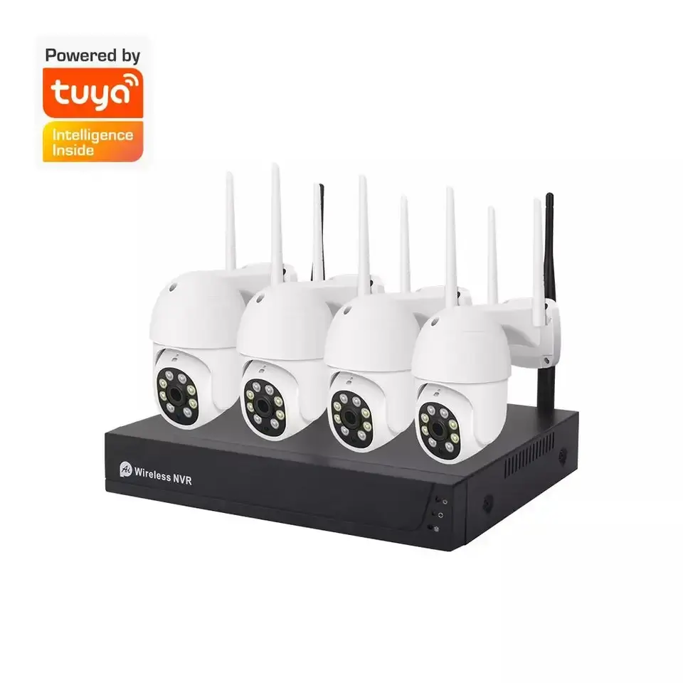 Smart Wi-Fi NVR CCTV Camera Kit With 4 PTZ Outdoor Waterproof 3MP Cameras and Audio