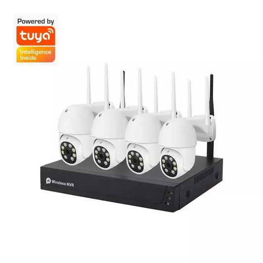 Smart Wi-Fi NVR CCTV Camera Kit With 4 PTZ Outdoor Waterproof 3MP Cameras and Audio