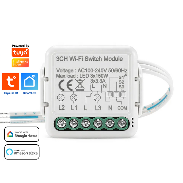 Smart WI-FI 3CH 150W LED Light / 3.3A 700W Appliance Neutral Mini Switch