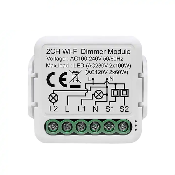 Smart WI-FI 2CH 100W LED Light Dimmer Mini Switch