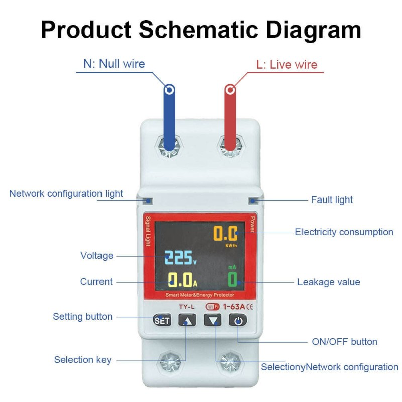 Smart Wi-Fi Circuit Breaker Timer - 63A with Power KWh Monitoring - WITH EARTH LEAKAGE VALUE