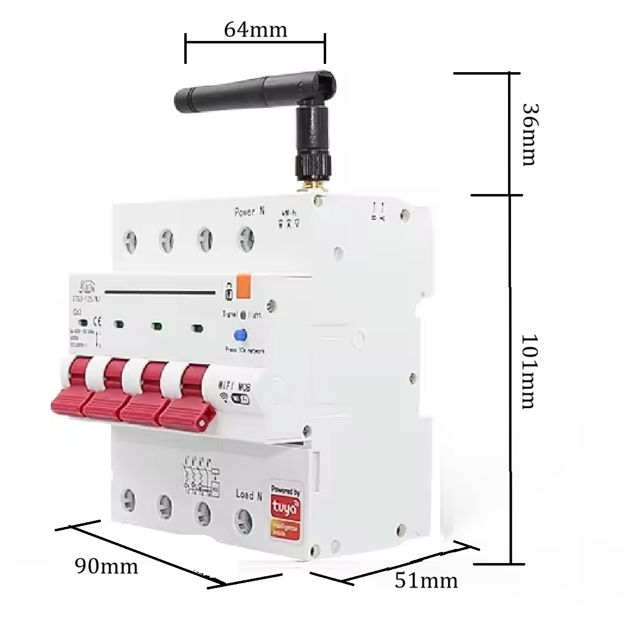 Smart Wi-Fi 4P 230V 63A 13800W 13.8KW MCB Switch Circuit Breaker w/ Power Monitor