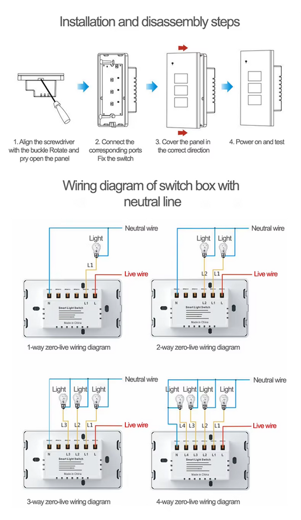 Smart  WI-FI 2CH LED Light Button Switch | Live & Neutral / Live & No Neutral Wire | White