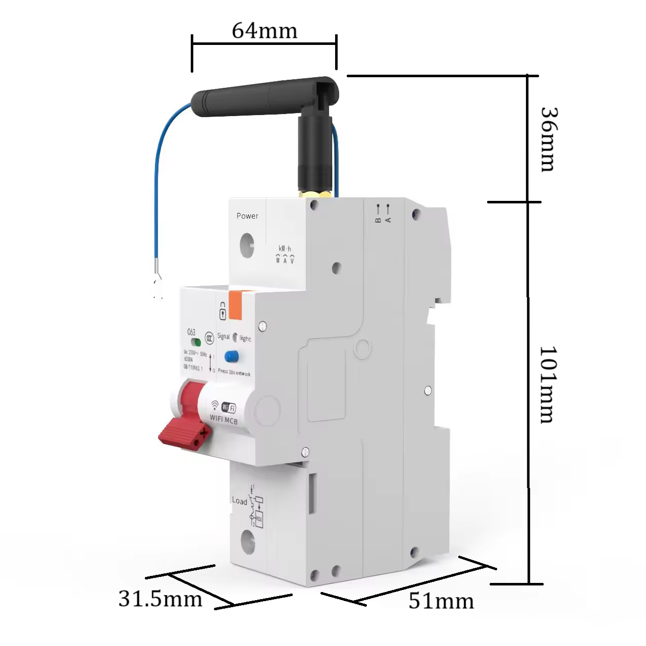 Smart Wi-Fi 1P 230V 63A 13800W 13.8KW MCB Switch Circuit Breaker w/ Power Monitor