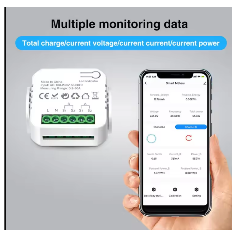 Smart Wi-Fi Energy Monitor - with 2x 80A sensors