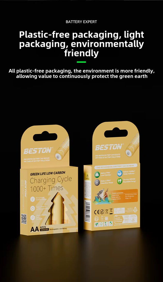 BESTON AA Rechargeable Lithium-ion Battery | 14430 | 1.5V | 2400mAh | 4 Pack