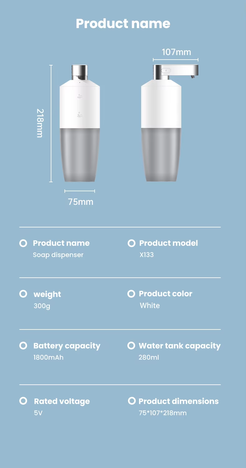 Electric Single Soap Foam Dispenser | 5V Rechargeable | 280ml refillable | Table top