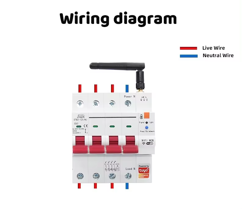 Smart Wi-Fi 4P 230V 63A 13800W 13.8KW MCB Switch Circuit Breaker w/ Power Monitor