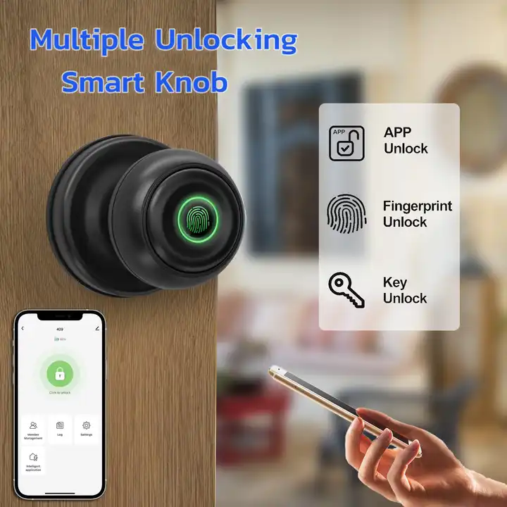 Smart Bluetooth Access Control Fingerprint Knob Door Handle Lock