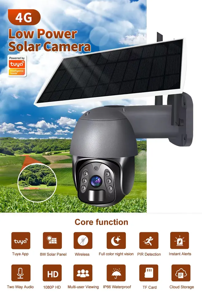 Smart Waterproof Outdoor Solar 3MP 4G PTZ CCTV Camera