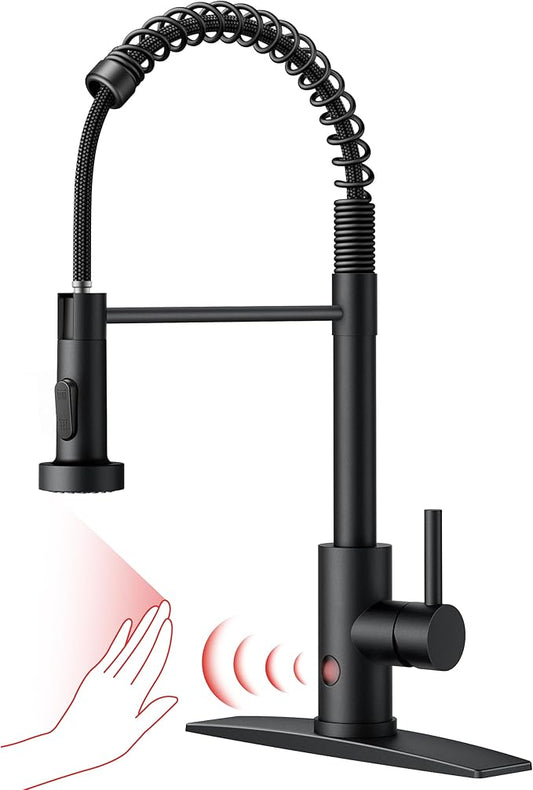 Contemporary Hands-Free Kitchen Faucet Black, Smart Motion Sensor