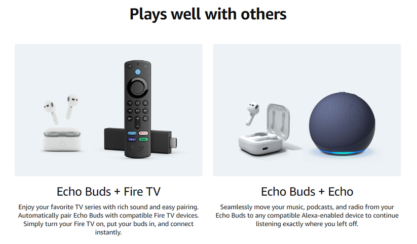 Echo Buds (2023 Release) True Wireless Bluetooth 5.2 Earbuds with Alexa, charging case White