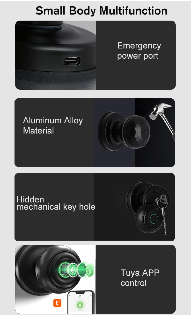 Smart Bluetooth Access Control Fingerprint Knob Door Handle Lock