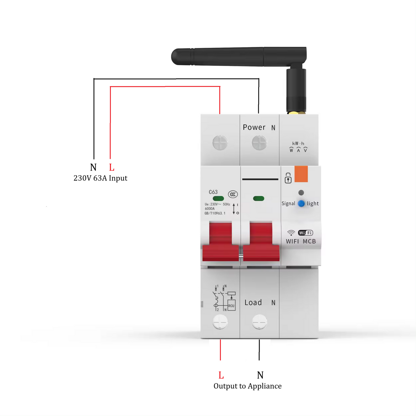 Smart Wi-Fi 2P 230V 63A 13800W 13.8KW MCB Switch Circuit Breaker w/ Power Monitor