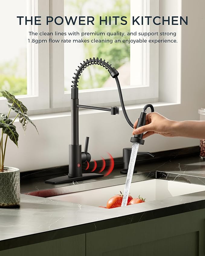 Contemporary Hands-Free Kitchen Faucet Black, Smart Motion Sensor