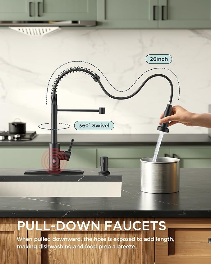 Contemporary Hands-Free Kitchen Faucet Black, Smart Motion Sensor
