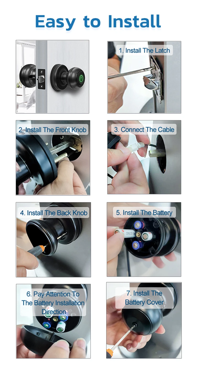 Smart Bluetooth Access Control Fingerprint Knob Door Handle Lock