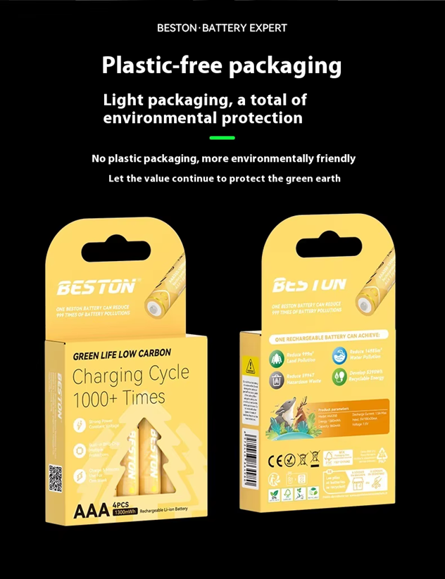 BESTON AAA Rechargeable Lithium-ion Battery | 10440 | 1.5V | 390mAh | 4 Pack