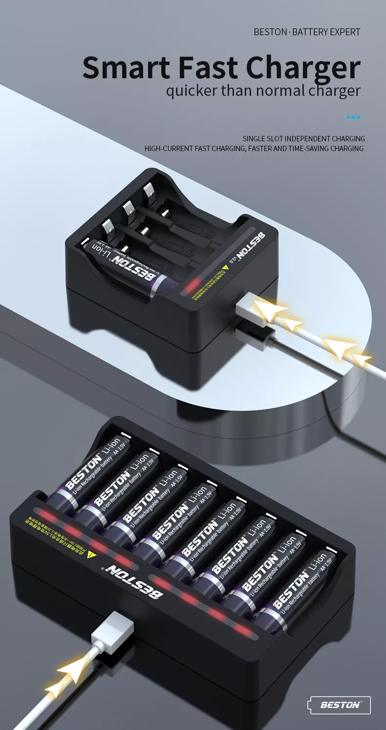 BESTON M7012 Rechargeable Lithium Battery Charger for BESTON AA AAA 1.5V Batteries | 8 Slot