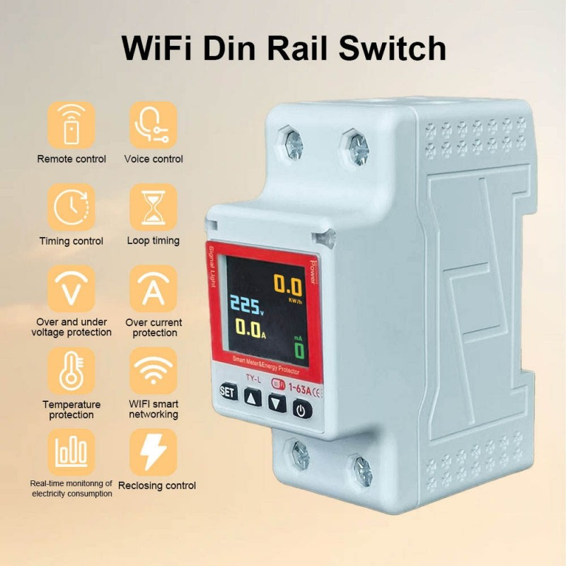 Smart Wi-Fi Circuit Breaker Timer - 63A with Power KWh Monitoring - WITH EARTH LEAKAGE VALUE