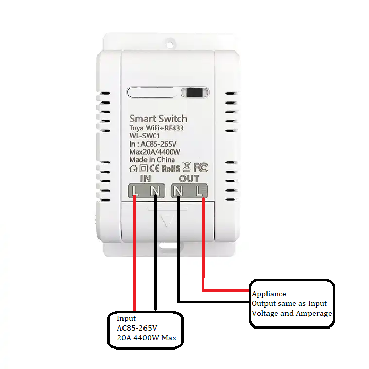 Smart WIFI 1CH 20A 4400W 4.4KW Switch Relay w/ RF433Mhz