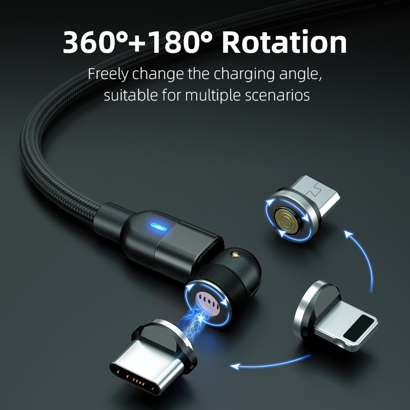 3-in-1 magnetic charging cable with Micro USB USB-C and iOS tips
