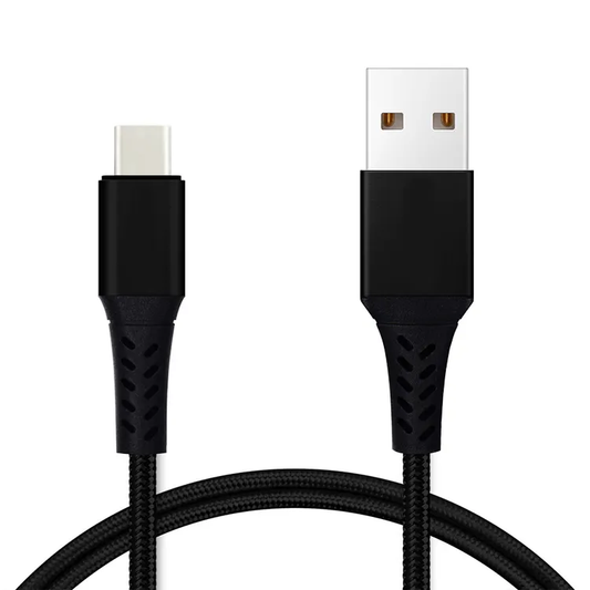 USB-A to USB-C 2m nylon braided charging cable black