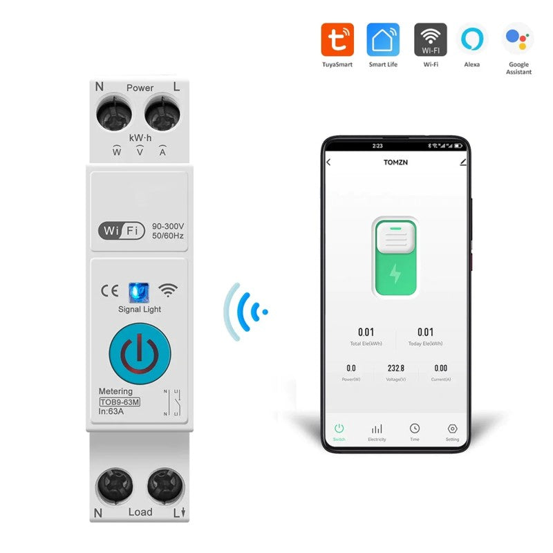 Smart Circuit Breaker Wi-Fi - 63A with Power KWh Monitoring Geyser Timer