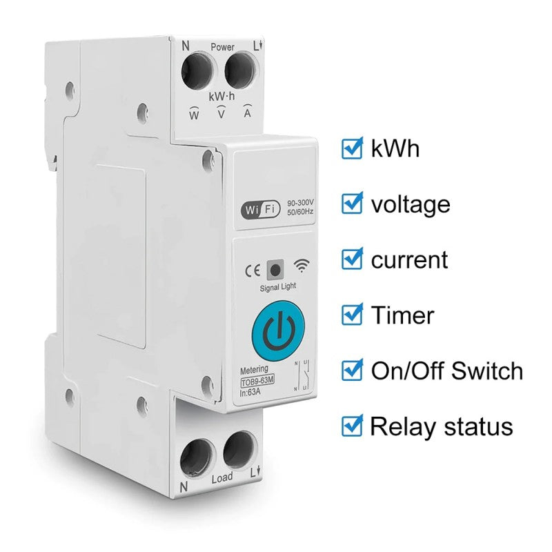 Smart Circuit Breaker Wi-Fi - 63A with Power KWh Monitoring Geyser Timer
