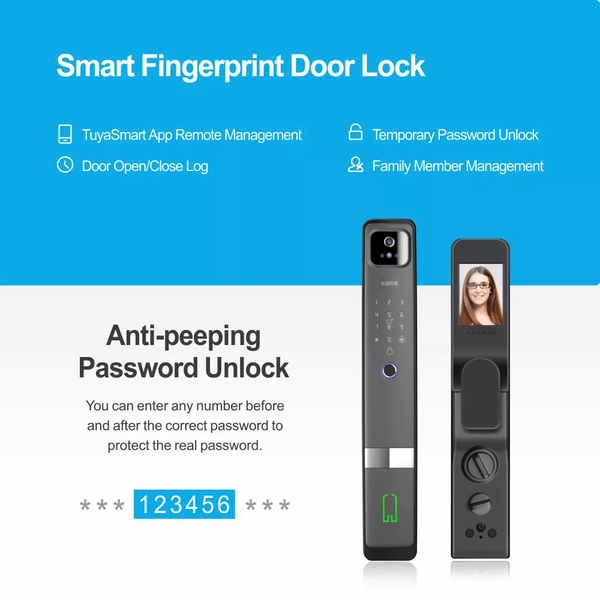 Digital 3D Face Recognition Access Door Lock with Cats Eye Camera