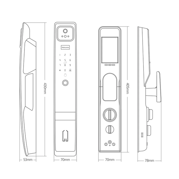 Digital 3D Face Recognition Access Door Lock with Cats Eye Camera