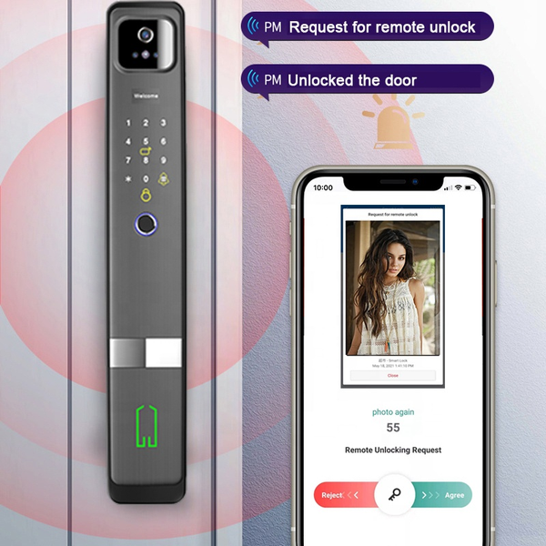 Digital 3D Face Recognition Access Door Lock with Cats Eye Camera