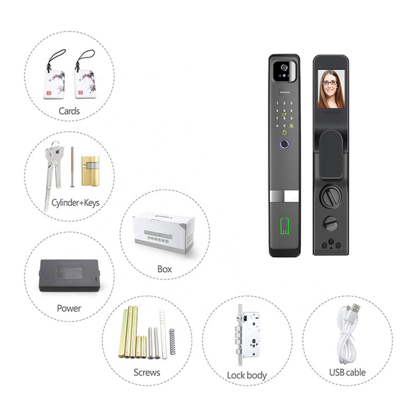 Digital 3D Face Recognition Access Door Lock with Cats Eye Camera