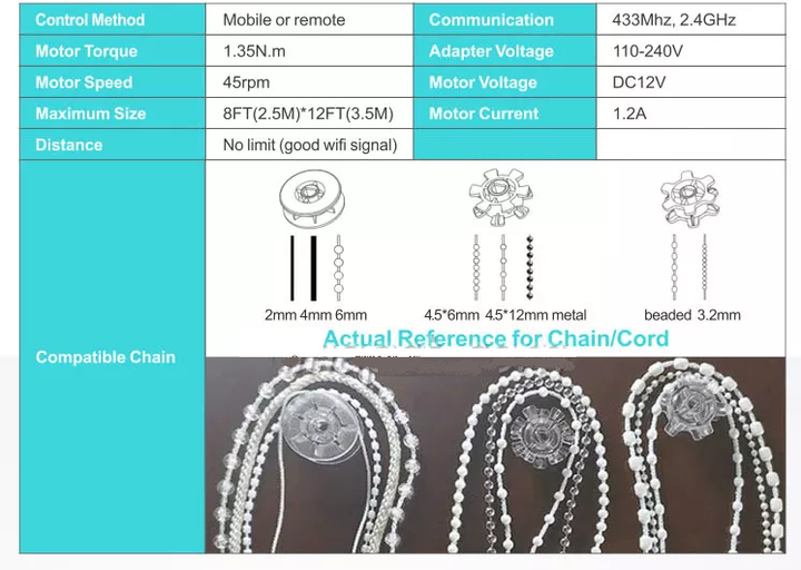 Smart Wi-Fi Remote control Blinds Curtain Chain Motor