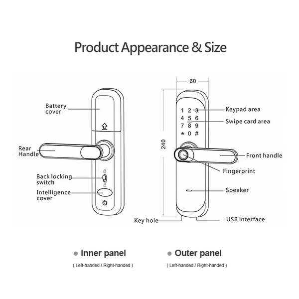 Digital Fingerprint Door Handle Lock (Black