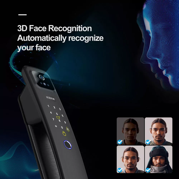 Digital 3D Face Recognition Access Door Lock with Cats Eye Camera